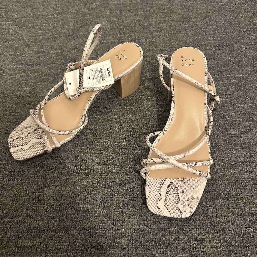 A New Day Snake Print Block Heels Sandals Strappy Size 12